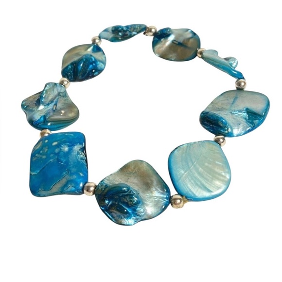 Vintage Blue Abalone Shell Stretch Bracelet - Picture 1 of 4